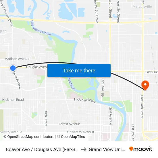 Beaver Ave / Douglas Ave (Far-Side), Dsm to Grand View University map