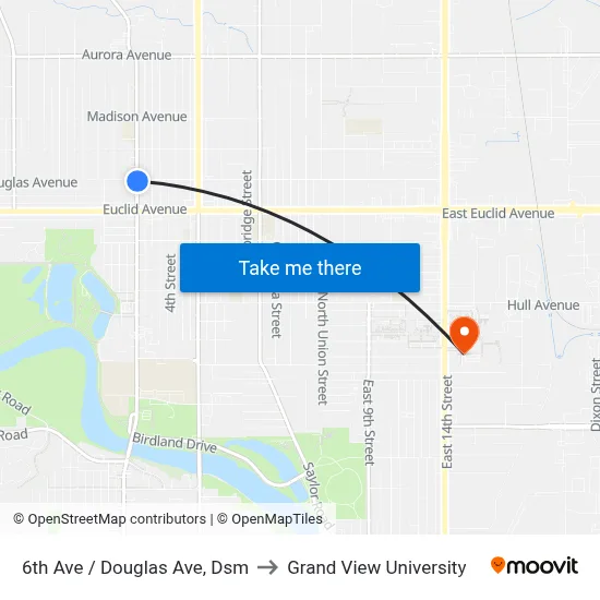 6th Ave / Douglas Ave, Dsm to Grand View University map