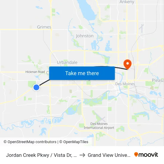 Jordan Creek Pkwy / Vista Dr, Wdm to Grand View University map