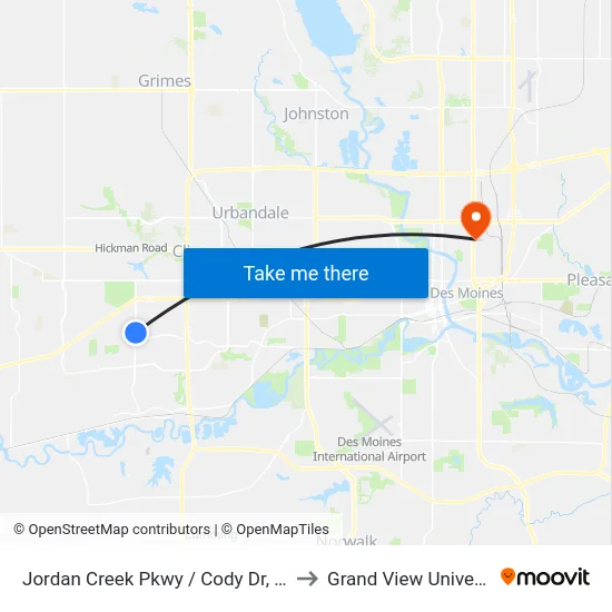 Jordan Creek Pkwy / Cody Dr, Wdm to Grand View University map