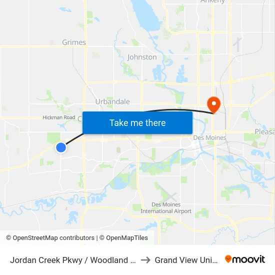 Jordan Creek Pkwy / Woodland Ave, Wdm to Grand View University map