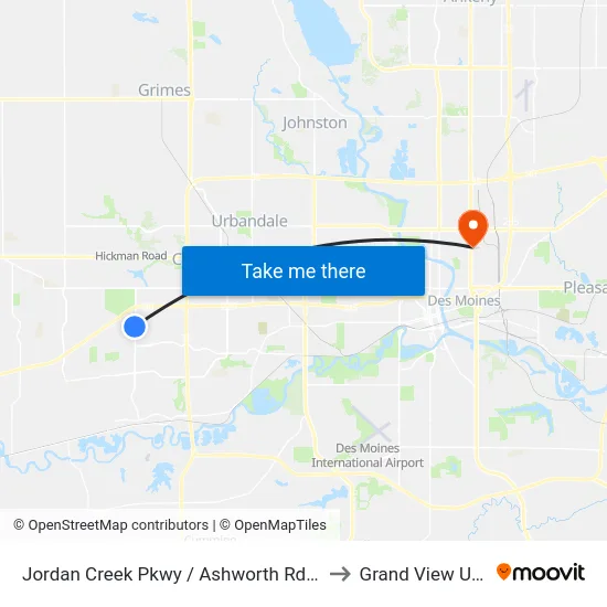 Jordan Creek Pkwy / Ashworth Rd (Far-Side), Wdm to Grand View University map