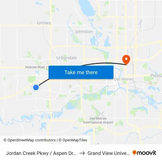 Jordan Creek Pkwy / Aspen Dr, Wdm to Grand View University map