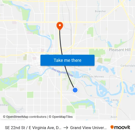 SE 22nd St / E Virginia Ave, Dsm to Grand View University map