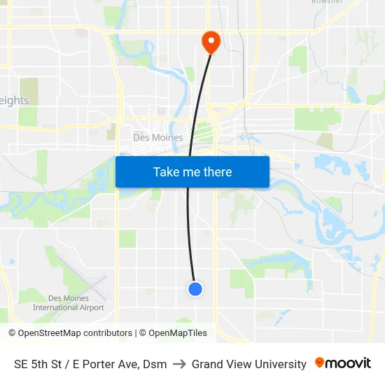 SE 5th St / E Porter Ave, Dsm to Grand View University map