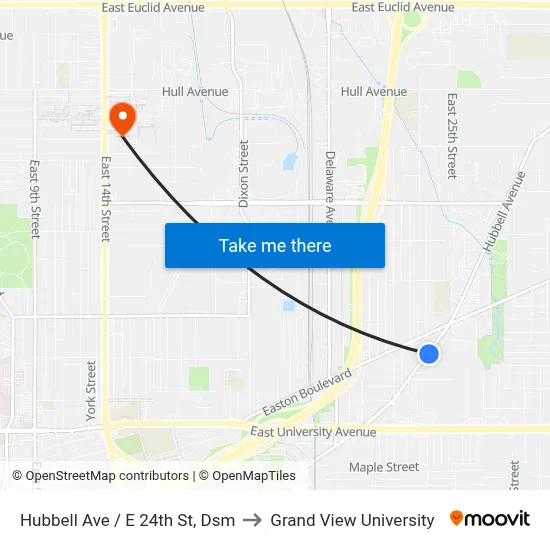Hubbell Ave / E 24th St, Dsm to Grand View University map