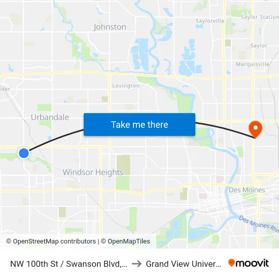 NW 100th St / Swanson Blvd, Clv to Grand View University map
