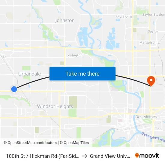100th St / Hickman Rd (Far-Side), Urb to Grand View University map