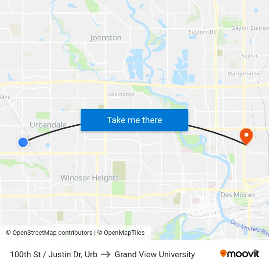 100th St / Justin Dr, Urb to Grand View University map
