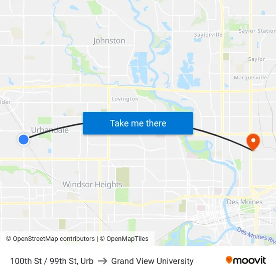 100th St / 99th St, Urb to Grand View University map