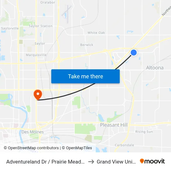 Adventureland Dr / Prairie Meadows Dr, Alt to Grand View University map