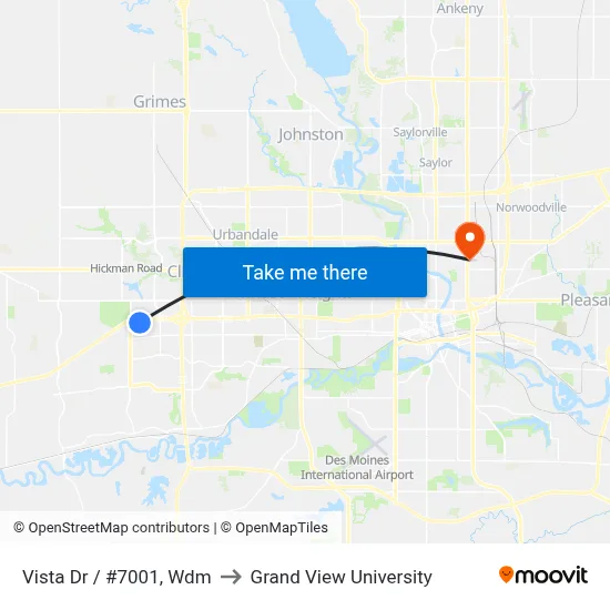 Vista Dr / #7001, Wdm to Grand View University map
