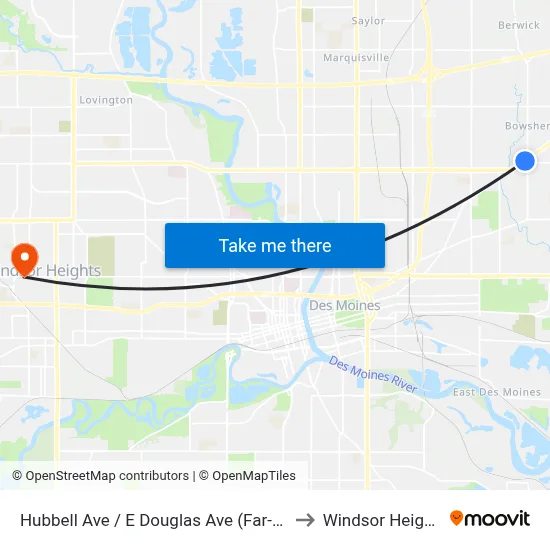Hubbell Ave / E Douglas Ave (Far-Side), Dsm to Windsor Heights, IA map