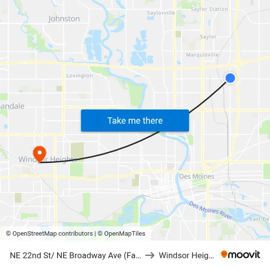 NE 22nd St/ NE Broadway Ave (Far-Side), Plk to Windsor Heights, IA map
