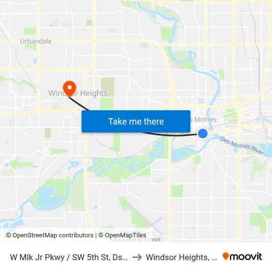 W Mlk Jr Pkwy / SW 5th St, Dsm to Windsor Heights, IA map