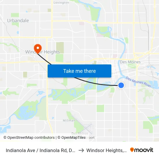 Indianola Ave / Indianola Rd, Dsm to Windsor Heights, IA map