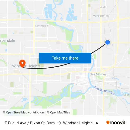 E Euclid Ave / Dixon St, Dsm to Windsor Heights, IA map