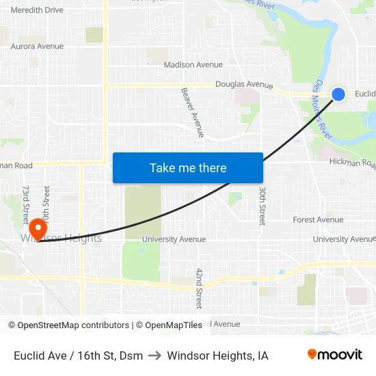 Euclid Ave / 16th St, Dsm to Windsor Heights, IA map