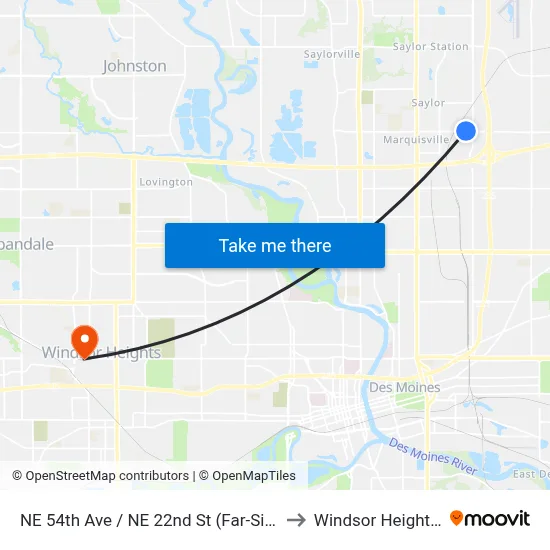 NE 54th Ave / NE 22nd St (Far-Side), Plk to Windsor Heights, IA map