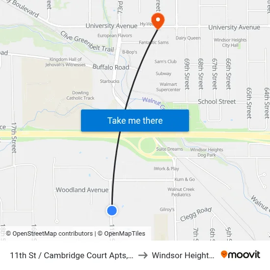 11th St / Cambridge Court Apts, Wdm to Windsor Heights, IA map
