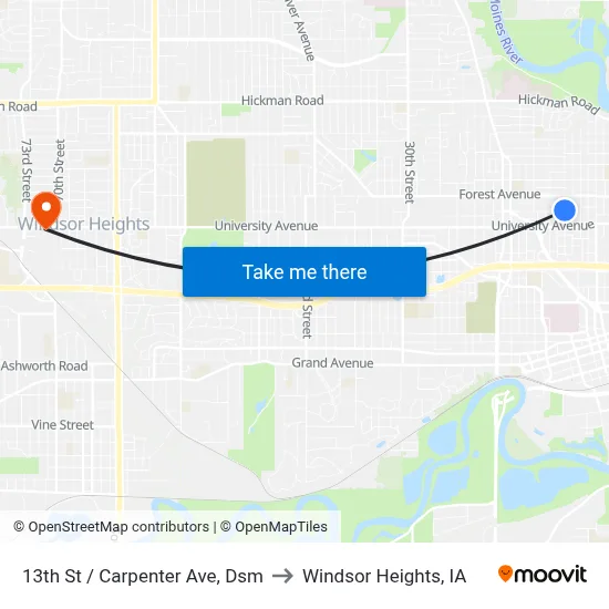 13th St / Carpenter Ave, Dsm to Windsor Heights, IA map