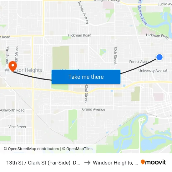 13th St / Clark St (Far-Side), Dsm to Windsor Heights, IA map