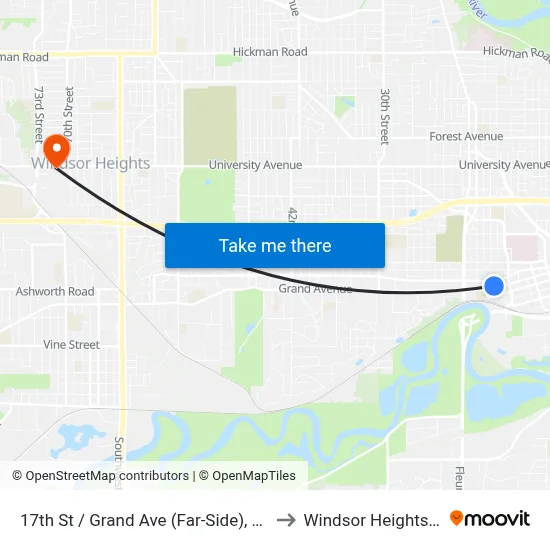 17th St / Grand Ave (Far-Side), Dsm to Windsor Heights, IA map