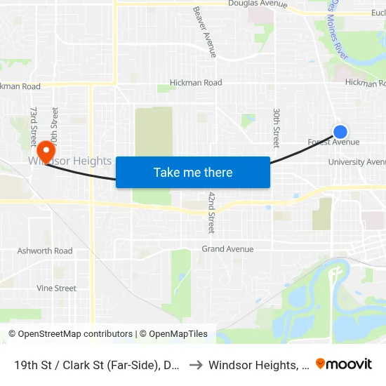 19th St / Clark St (Far-Side), Dsm to Windsor Heights, IA map