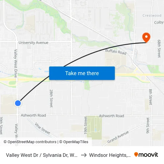 Valley West Dr / Sylvania Dr, Wdm to Windsor Heights, IA map