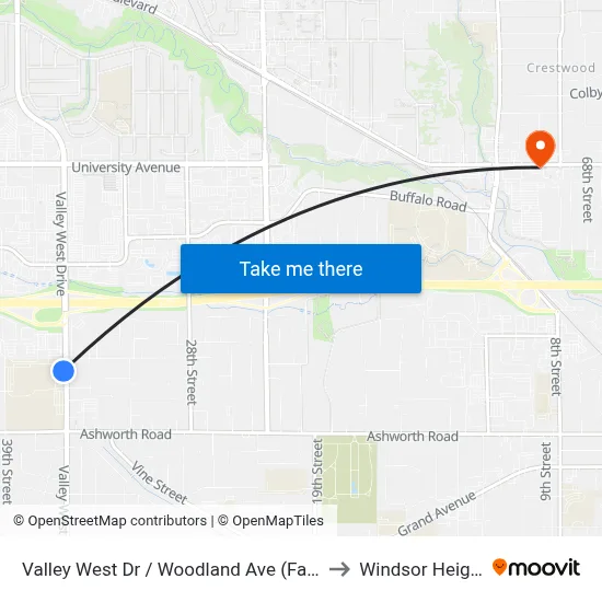 Valley West Dr / Woodland Ave (Far-Side), Wdm to Windsor Heights, IA map