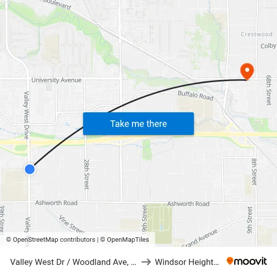Valley West Dr / Woodland Ave, Wdm to Windsor Heights, IA map