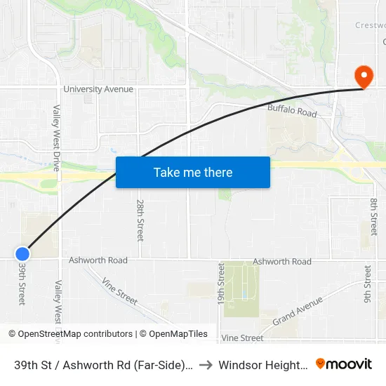 39th St / Ashworth Rd (Far-Side), Wdm to Windsor Heights, IA map