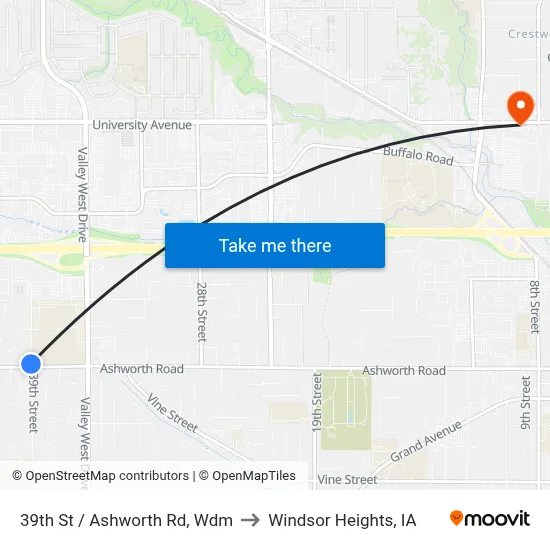 39th St / Ashworth Rd, Wdm to Windsor Heights, IA map