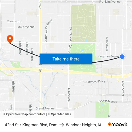 42nd St / Kingman Blvd, Dsm to Windsor Heights, IA map