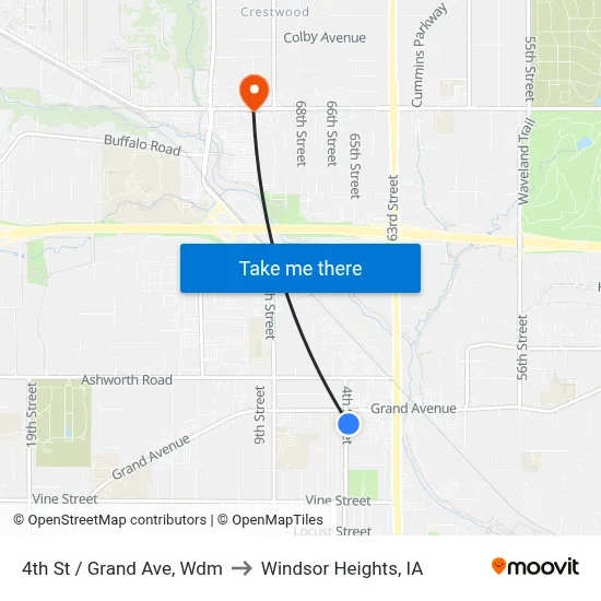 4th St / Grand Ave, Wdm to Windsor Heights, IA map