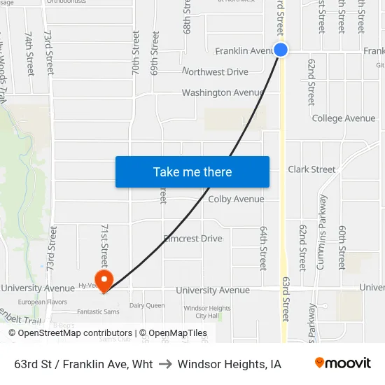 63rd St / Franklin Ave, Wht to Windsor Heights, IA map