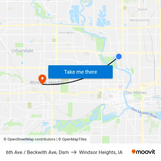 6th Ave / Beckwith Ave, Dsm to Windsor Heights, IA map