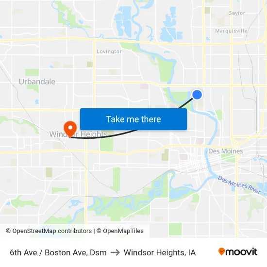 6th Ave / Boston Ave, Dsm to Windsor Heights, IA map