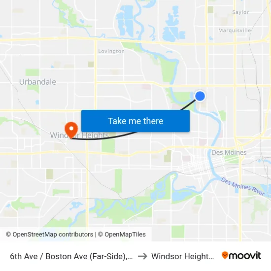 6th Ave / Boston Ave (Far-Side), Dsm to Windsor Heights, IA map
