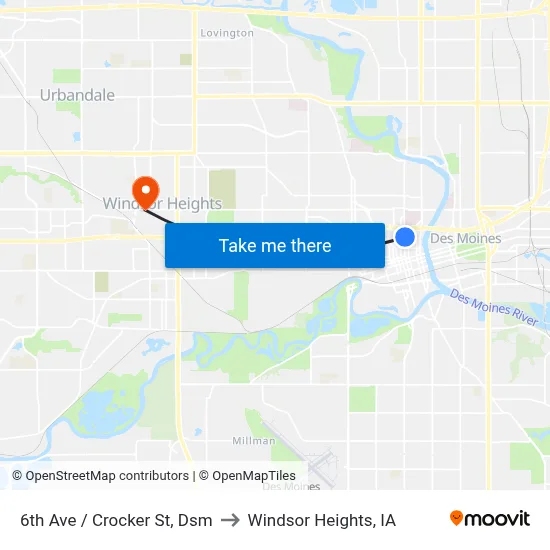 6th Ave / Crocker St, Dsm to Windsor Heights, IA map