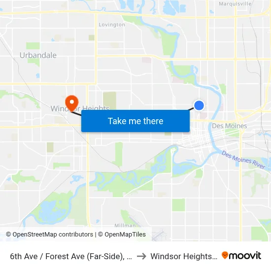 6th Ave / Forest Ave (Far-Side), Dsm to Windsor Heights, IA map