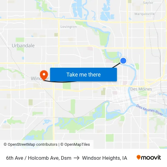 6th Ave / Holcomb Ave, Dsm to Windsor Heights, IA map