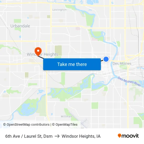 6th Ave / Laurel St, Dsm to Windsor Heights, IA map