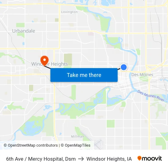 6th Ave / Mercy Hospital, Dsm to Windsor Heights, IA map