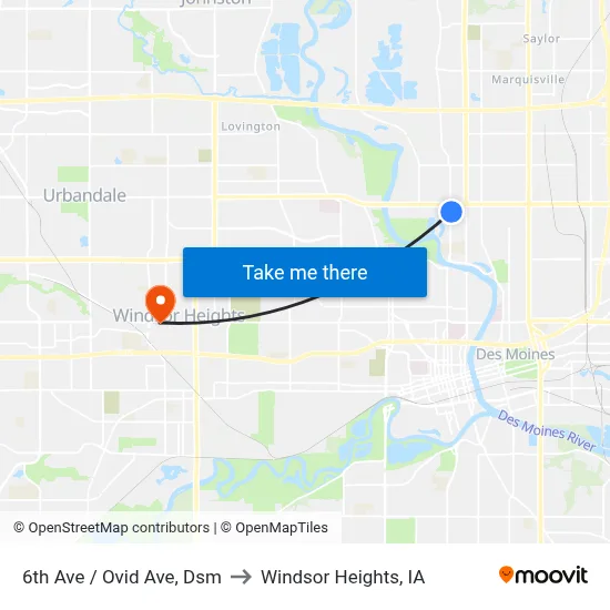 6th Ave / Ovid Ave, Dsm to Windsor Heights, IA map