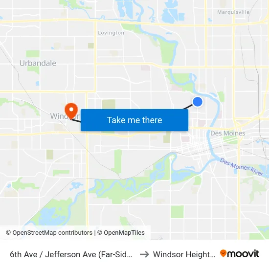 6th Ave / Jefferson Ave (Far-Side), Dsm to Windsor Heights, IA map