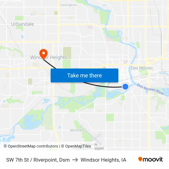 SW 7th St / Riverpoint, Dsm to Windsor Heights, IA map
