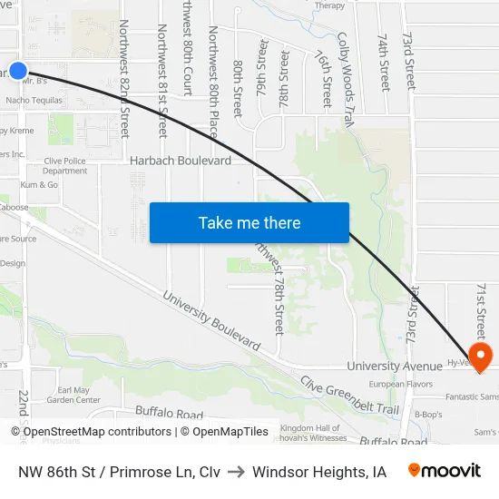NW 86th St / Primrose Ln, Clv to Windsor Heights, IA map