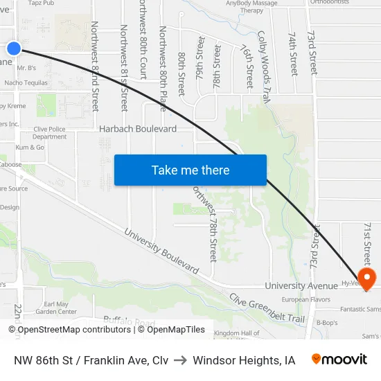 NW 86th St / Franklin Ave, Clv to Windsor Heights, IA map