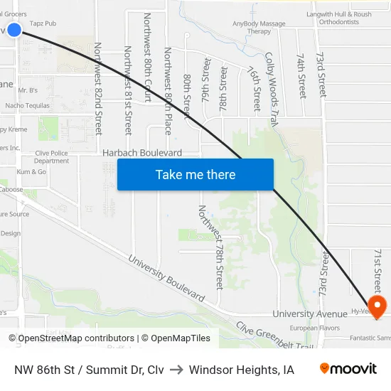 NW 86th St / Summit Dr, Clv to Windsor Heights, IA map